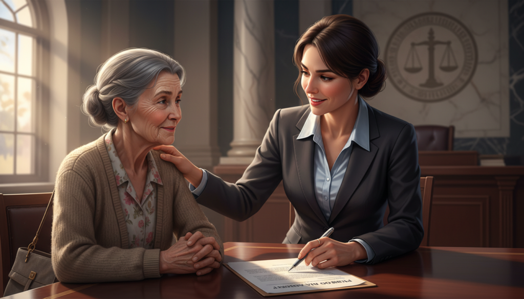 lawyer helping low income client with legal aid paperwork